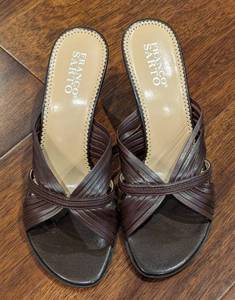 lot 162 image: Franco Sarto Brown Leather Wedge Sandals