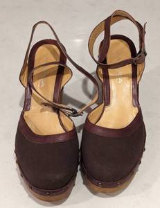 lot 164 image: Via Spiga Brown Suede Mary Jane Heels