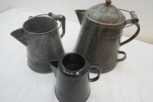 lot 65 image: vintage enamel coffee pots