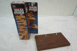 lot 146 image: Vintage Jenga set and cribbage