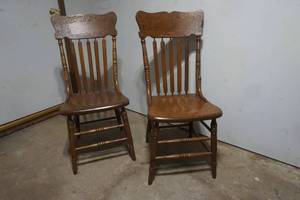 lot 259 image: 2 Vintage Press Back Dining Room Chairs