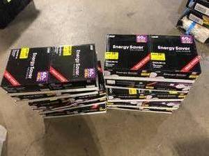 lot 49 image: Lot of Feit Electric 43W Dimmable A19 Halogen Light Bulbs - Soft White (16 Pack) 60W Replacement using Only 43 Watts  Customer Returns See Pictures