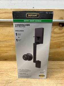 lot 38 image: DEFIANT Vancouver Matte Black Entrance Door Handleset with Hartford Interior Knob