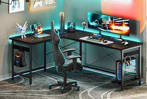 lot 13 image: Coleshome 66 L Shaped Gaming Desk, Corner Computer Desk, Sturdy Home Office Computer Table, Writing Desk, Larger Gaming Desk Workstation, Black