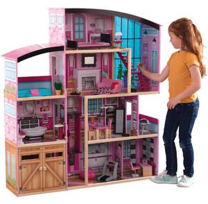 lot 55 image: KidKraft Wooden Dollhouse Shimmer Mansion for 12 Dolls
