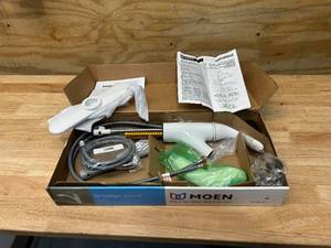 lot 91 image: MOEN Brecklyn Single-Handle Pull-Out Sprayer Kitchen Faucet with Power Clean in White