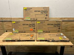 lot 112 image: COMMERCIAL ELECTRIC Lot of 5- 1 ft. x 2 ft. 25W Dimmable White Integrated LED Edge-Lit Flat Panels Flush Mount Light with Color Changing CCT
