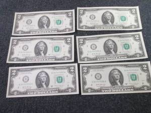 6 Sequential Uncirculated $2 Bills...
