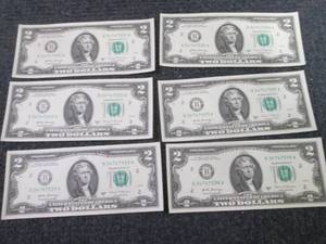 6 Sequential Uncirculated $2 Bills...