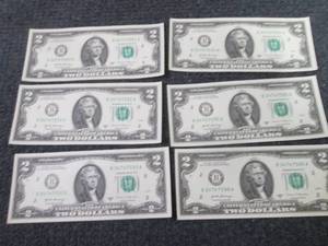 6 Sequential Uncirculated $2 Bills...