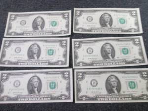 6 Sequential Uncirculated $2 Bills...