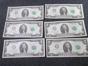 6 Sequential Uncirculated $2 Bills...