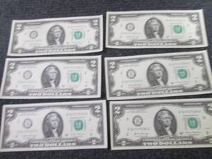 6 Sequential Uncirculated $2 Bills...