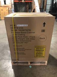 lot 1 image: Husky Pro Duty Welded 18-Gauage Steel 5-Drawer Garage Base Cabinet 28 in. W X36 in. H X 21.5 in. D Customer Returns See Pictures