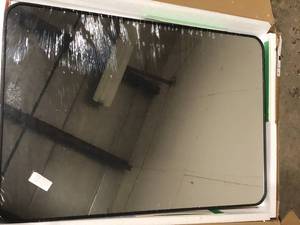 lot 39 image: XRAMFY 24 in. W x 36 in. H Rectangular Aluminum Alloy Framed Rounded Black Wall Mirror Customer Returns See Pictures