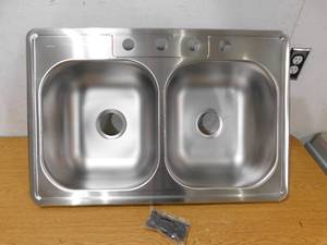 Dayton 33 in. 4-Hole Double Bowl Drop-In Stainless Steel Kitchen Sink
