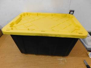 HDX 27 Gal. Tough Storage Tote in Black with Yellow Lid