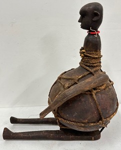 Bayana Sierra Zaire Carved Wood & Fiber Jug Figure