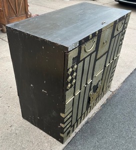 Vintage  Antique Asian Buffet  Cabinet With Metal Inlay