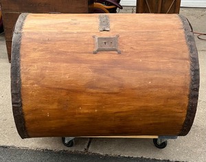 RARE LARGE Antique Wood Barrel Trunk ONE PIECE OF WOOD