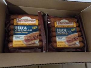 lot 249 image: K Case of Frozen 12 oz pkgs Johnsonville Beef and Cheddar Smoked Sausage