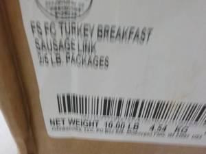 lot 298 image: H 10 lb. Box Frozen Turkey Breakfast Sausage Links
