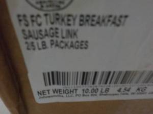 lot 300 image: H 10 lb. Box Frozen Turkey Breakfast Sausage Links