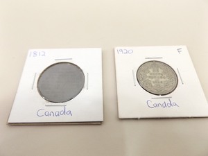 2 Antique Canada 1920 Silver Quarter and 1812 Commemorative Isaac Brook Coins