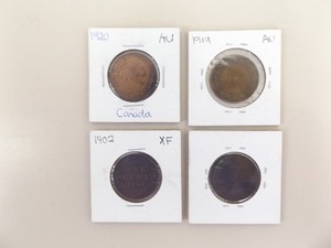 Lot of 4 Antique Higher Grade Canada One Cent Large Cent Coins