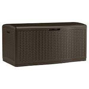 lot 1 image: Suncast 124gal Resin Wicker Deck Box - Brown