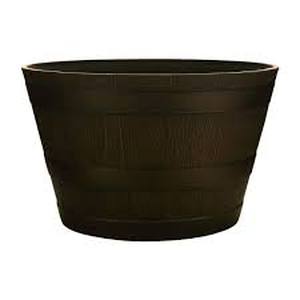 lot 12 image: Southern 9.75 in. H X 14.75 in. W X 14.75 in. D Resin Whiskey Barrel Planter Brown