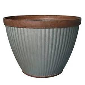 lot 13 image: True Temper HDR-046868 Westlake Planter, 20-12 Inch Round, Resin, Rustic Galvanized, Silvery