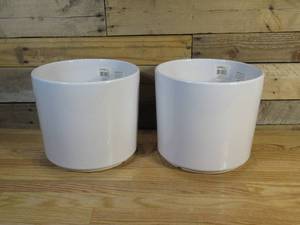lot 16 image: Pair of Trendspot 10.8 in. Glossy White Cylinder Ceramic Planters