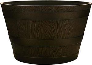 lot 7 image: Southern 12.2 in. H X 20.5 in. W X 20.5 in. D Resin Whiskey Barrel Planter Brown