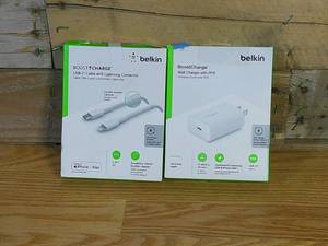 lot 132 image: Belkin BoostCharge Wall Charger & USB-C Cable with Lightning Connector