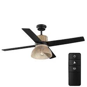 lot 89 image: Home Decorators Collection Savannah 52 in. Indoor LED Matte Black Dry Rated Ceiling Fan with 4 Reversible Blades, Light Kit and Remote Control