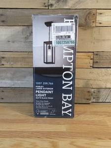 lot 176 image: Hampton Bay Hurley Modern 1-Light Matte Black Hardwired Outdoor Hanging Pendant Light
