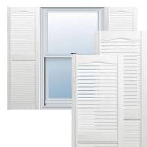 lot 232 image: Two Pairs - Builders Edge 14.5 in. x 39 in. Louvered Vinyl Exterior Shutters Pair in White