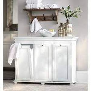 lot 272 image: Home Decorators Collection Hampton Harbor 37 in. Triple Tilt-Out Hamper in White - Damaged, SEE PICTURES