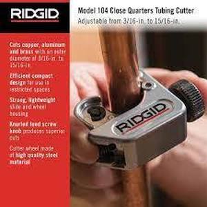 lot 224 image: RIDGID 316 in. to 1516 in. 104 Close Quarters Copper, Aluminum, Brass, and Plastic Tubing Cutter, Multi-Use Tubing Tool
