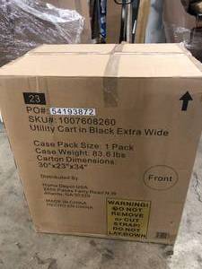 Husky Extra Wide Utility Cart with Wooden Top in Black (28 in. W x 37.5 in. H x 21.5 in. D) Customer Returns See Pictures