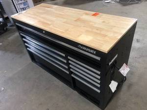 Husky Modular Tool Storage 52 in. W Black Mobile Workbench Cabinet No Keys and Does Not Open   Customer Returns See Pictures