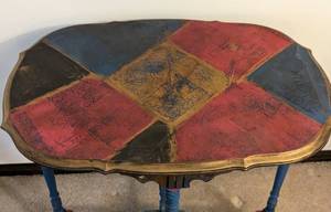 lot 21 image: Colorful Painted Vintage Wood Side Table