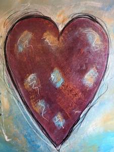 lot 48 image: Large Canvas Abstract Heart Painting by B. Spoke