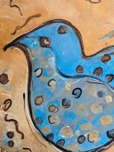 lot 2 image: Pair of Canvas Abstract Bird Paintings by B. Spoke