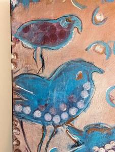 lot 35 image: Large Abstract Birds Painting on Canvas by B. Spoke