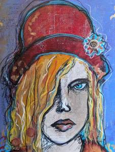 lot 39 image: Colorful Abstract Woman Portrait Painting on Canvas by B. Spoke