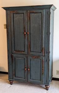 lot 10 image: Designed by Jim Peed for Ronweber Rustic Teal Blue Painted Wood Cabinet  Romweber Original Armoire Designed by Jim Peed