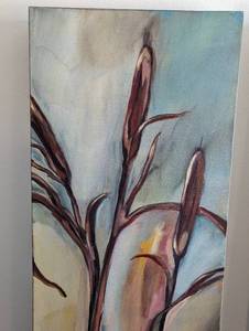 lot 99A image: Pair of Cattails Acrylic on Canvas Paintings by Rebecca Koponen