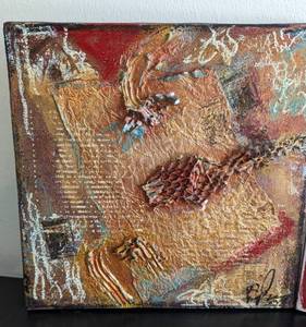 lot 163 image: Pair of Small Mixed Media Abstract Paintings by B. Spoke